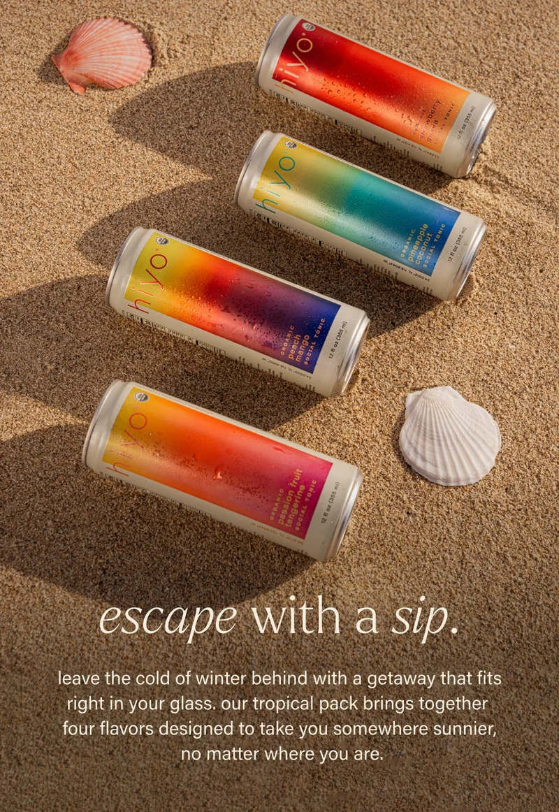 escape with a sip. leave the cold of winter behind with a getaway that fits right in your glass. our tropical pack brings together  four flavors designed to take you somewhere sunnier,  no matter where you are.