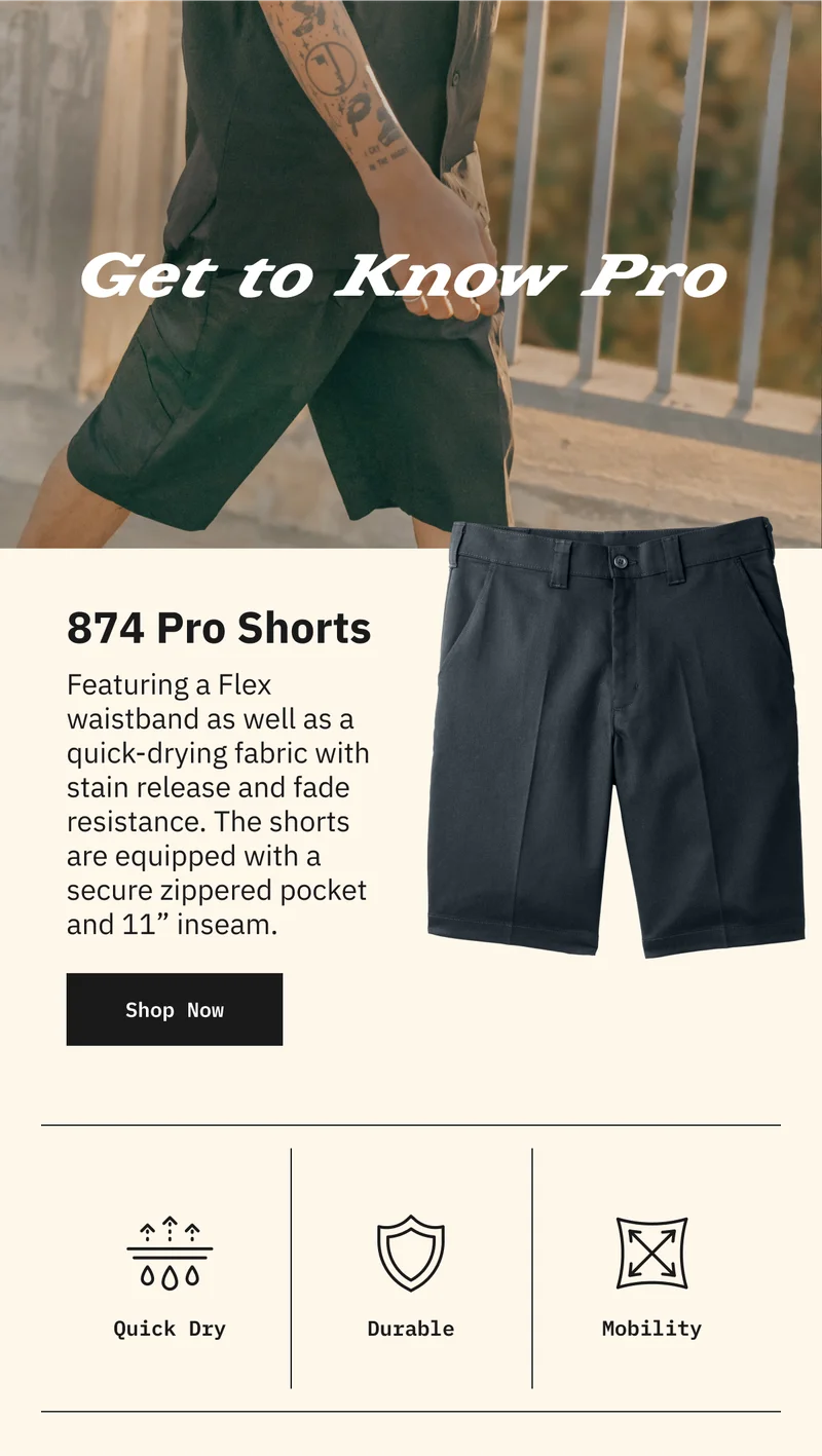 Get to Know Pro: 874 Pro Shorts. Shop Now.