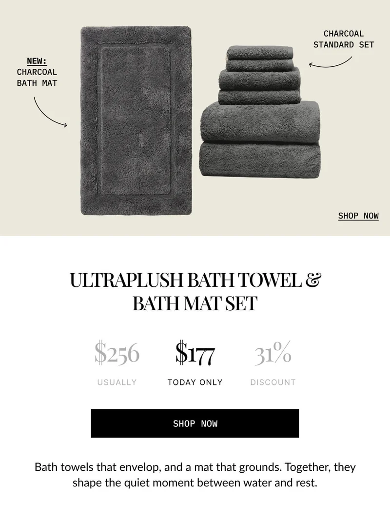 ULTRAPLUSH BATH TOWEL & BATH MAT SET  $17 TODAY ONLY  $256 USUALLY  31% DISCOUNT  SHOP NOW