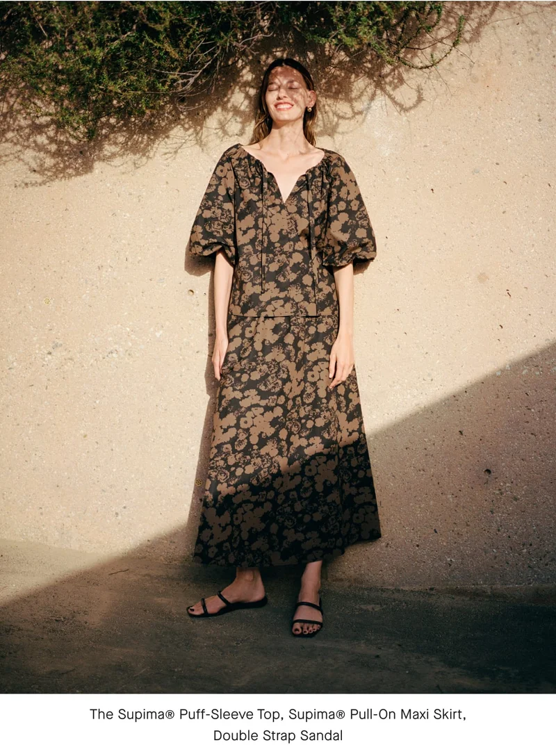 [IMAGE]The Supima® Puff-Sleeve Top, Supima® Pull-On Maxi Skirt, Double Strap Sandal