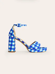 Heeled Platform Sandals - Blue and White Gingham