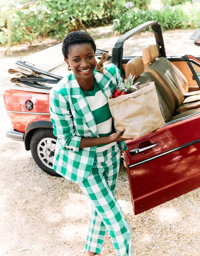 Marylebone Linen Blazer - Green Gingham