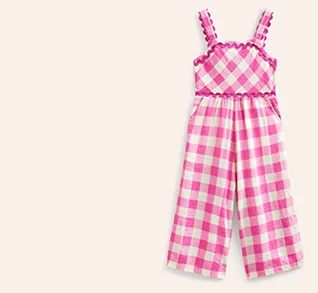 Wide Leg Ric Rac Jumpsuit - Pink Gingham