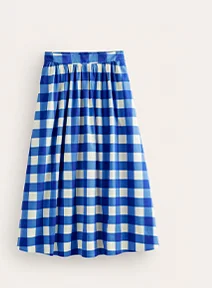 Layla Cotton Sateen Skirt - Nautical blue, Ivory Gingham