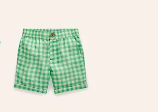 Smart Roll Up Shorts - Pea Green Gingham