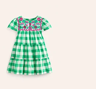 Gingham embroidered dress - Pea Green/ Ivory Gingham
