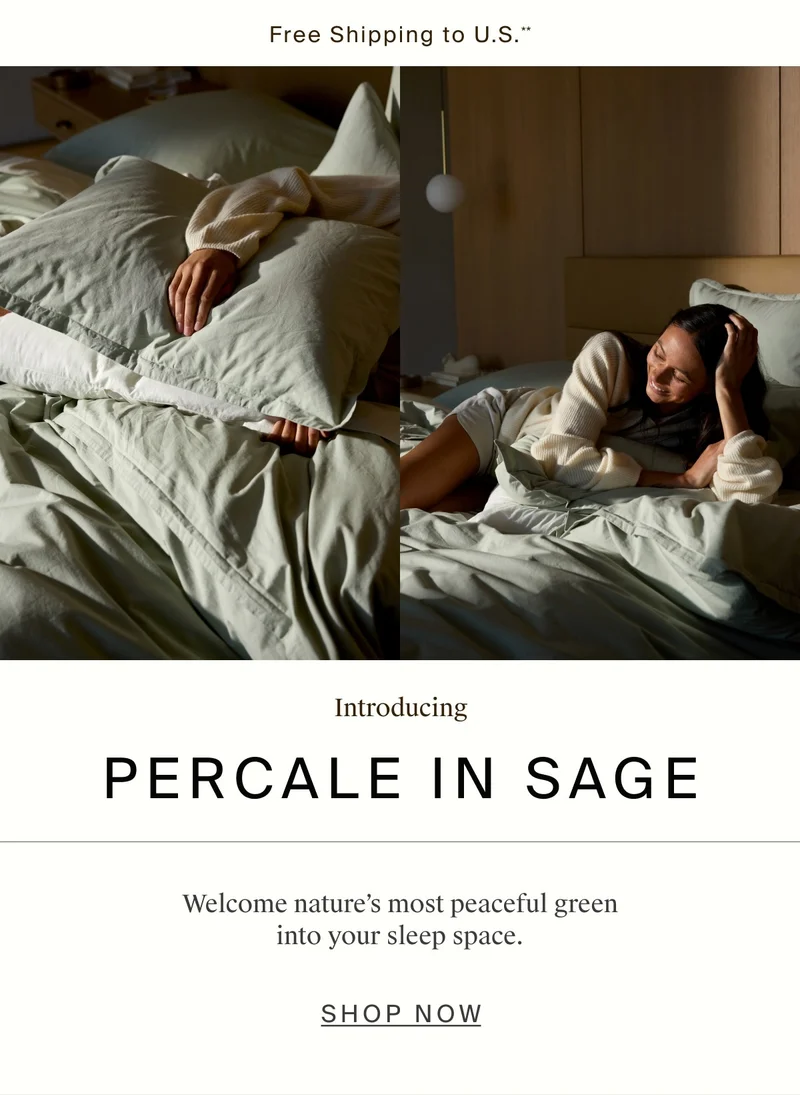 Introducing percale in sage. Welcome nature's most peaceful green into your sleeps pace. Shop now.