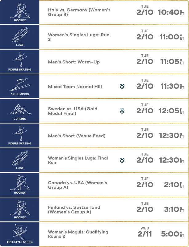 Winter Olympics Schedule