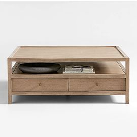 Keane Weathered Natural Wood Storage Square Coffee Table