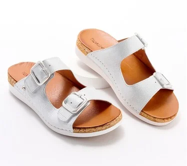 Revere Leather Double Buckle Slide Sandals Brighton