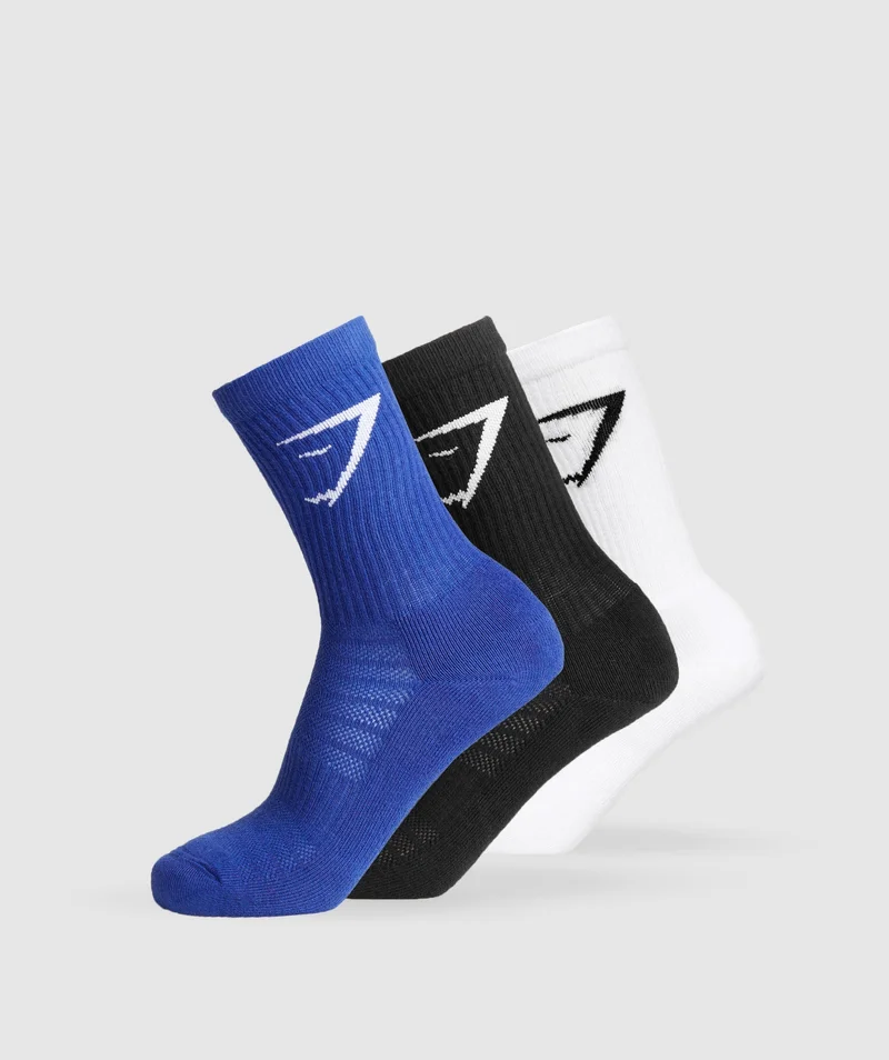 CREW SOCKS: WHITE/WAVE BLUE/BLACK