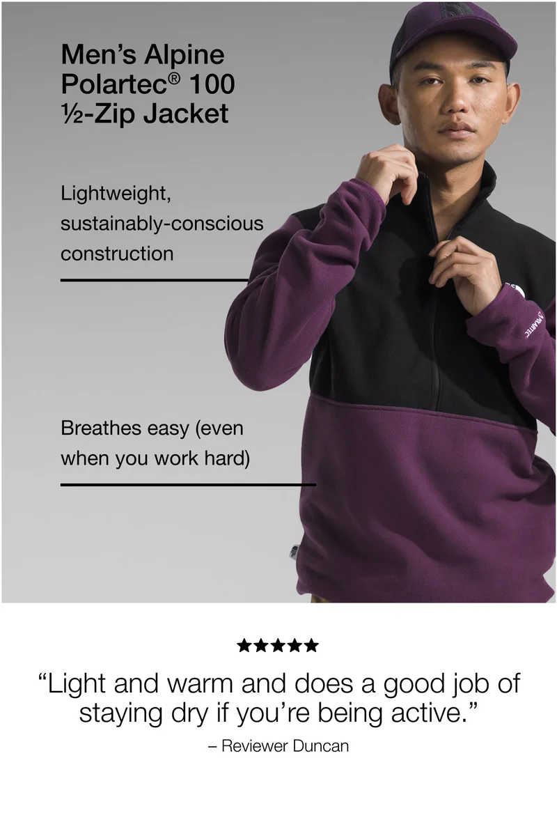 Men's Alpine Polartec® 100 ½-Zip Jacket. Lighteweight sustainably-conscious construction. Breathes easy - even when you work hard.