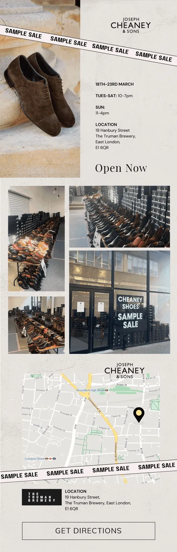 Sample Sale Open Now - Get Directions