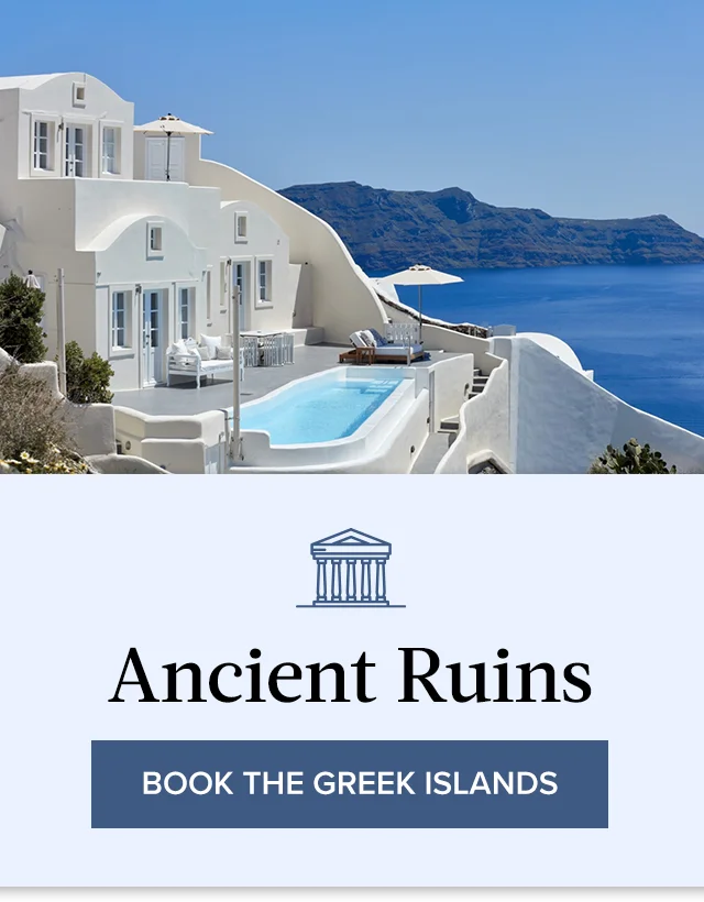 Unwind in a sleek private villa with incredible ocean views in the Greek Islands.