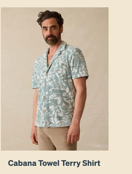 Short-Sleeve Cabana Towel Terry Shirt - Poolside Foliage Teal
