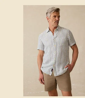 Short-Sleeve Palma Linen Shirt - Horizon Ivory Stripe