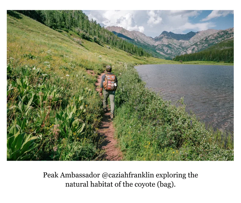 Peak Ambassador @caziahfranklin exploring the natural habitat of the coyote (bag).