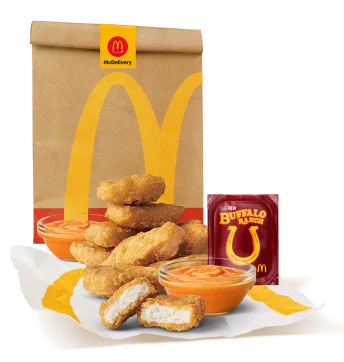 McDelivery bag with Chicken McNuggets and the new Buffalo Ranch Sauce.