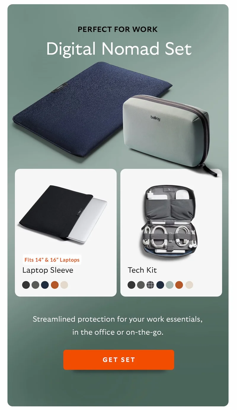 Digital Nomad Set. Streamlined protection for your work essentials, in the office or on-the-go.
