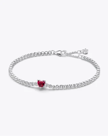 Red Sparkling Heart Tennis Bracelet