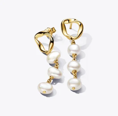 Organically Shaped Circle & Baroque Treated Freshwater Cultured Pearls Drop Earrings