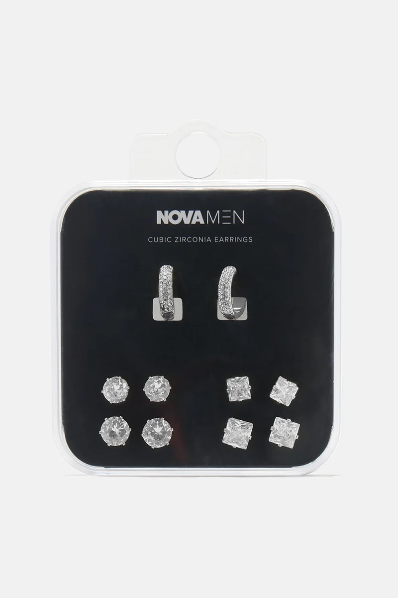 Image of Iced Hoop 5 Piece Earring Set - Silver