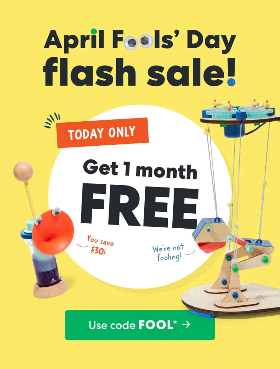 April FOOLS' Day flash sale! TODAY ONLY Get 1 month FREE!