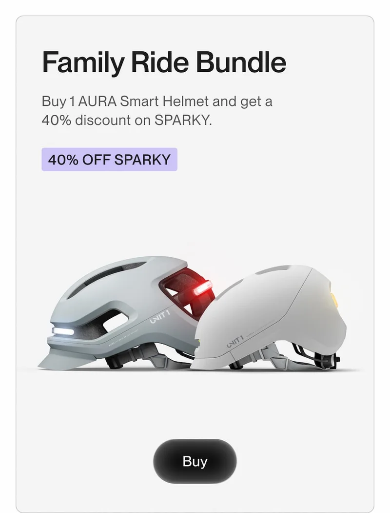 AURA Smart Helmet paired with a Sparky Junior Smart Helmet.