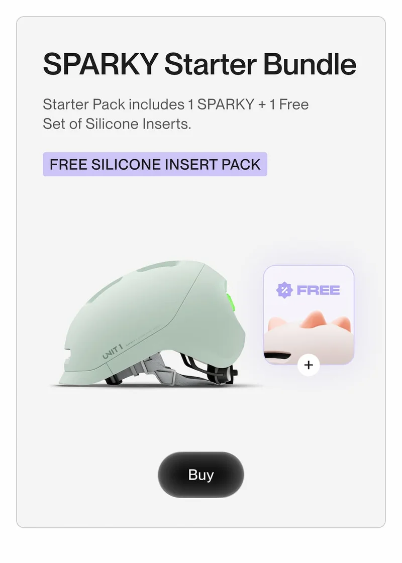 Mint Sparky Junior Smart Helmet with a free silicone insert pack.