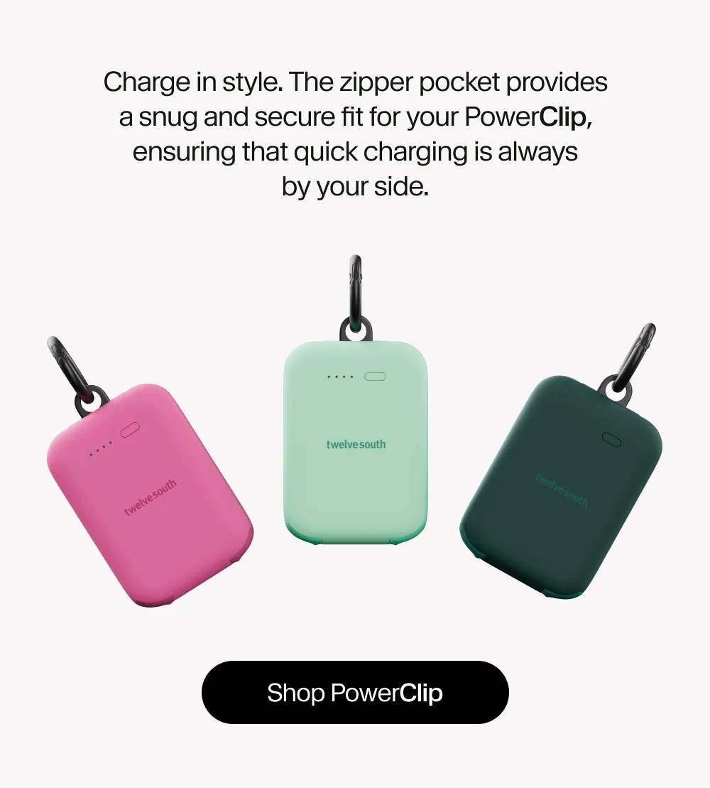 Charge in style. The zipper pocket provides a snug and secure fit for your PowerClip, ensuring that quick charging is always by your side.