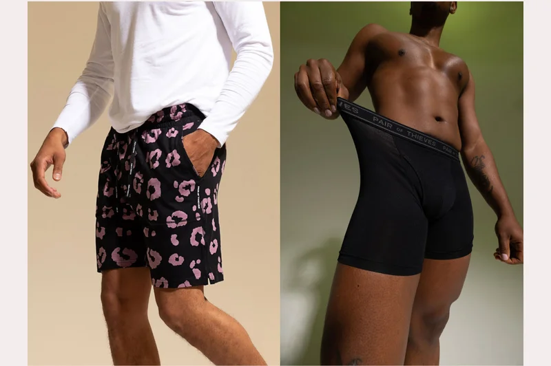 Models wearing SuperSoft Lounge Shorts and 4-Way Cotton Stretch Boxer Briefs