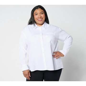 Attitudes by Renee Regular Woven Button Front Shirt w/ Pleated Cuffs