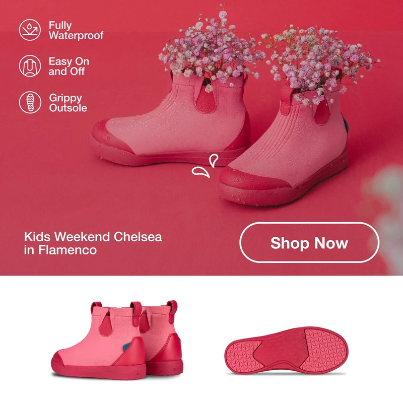 Fully Waterproof. Easy On and Off. Grippy Outsole. Kids Weekend Chelsea in Flamenco. Shop Now