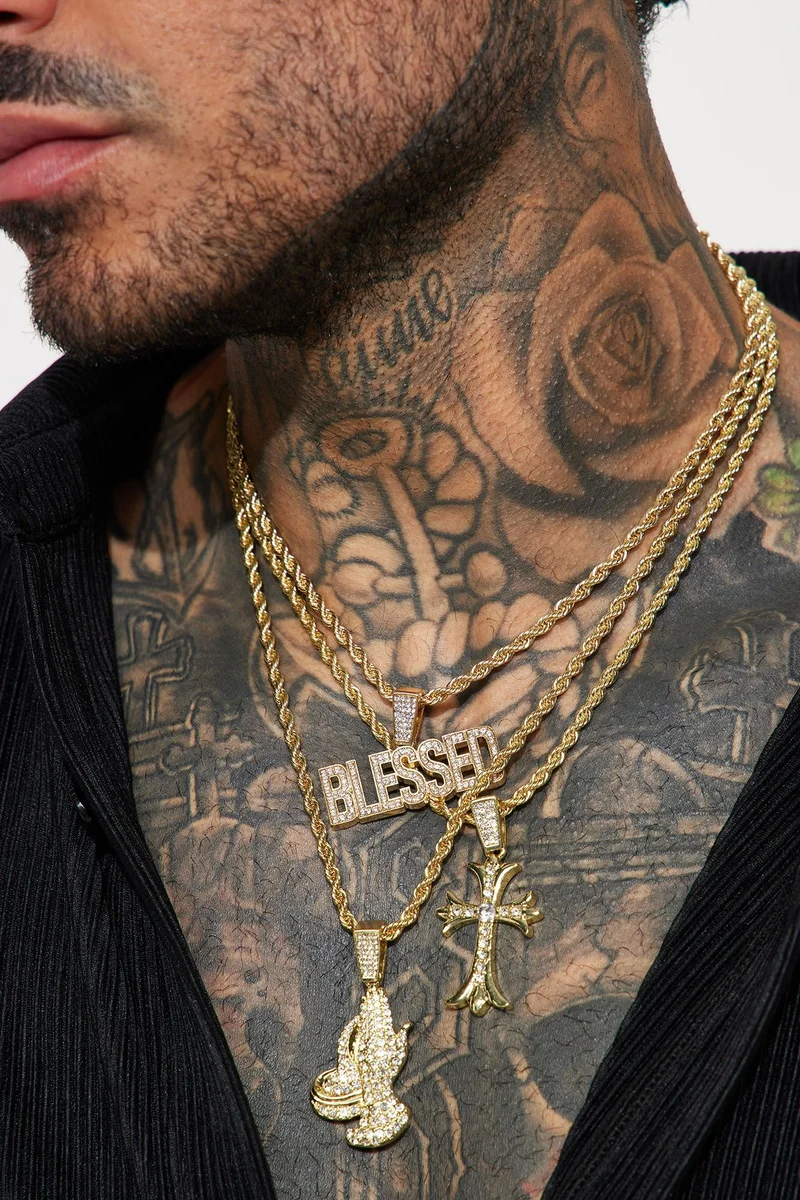 Image of Stay Blessed 3 Piece Chain Necklace - Gold