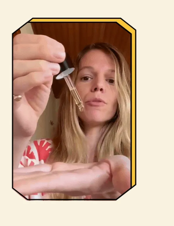 Gif of co-founder Alison applying the hair oil to the ends of her hair.