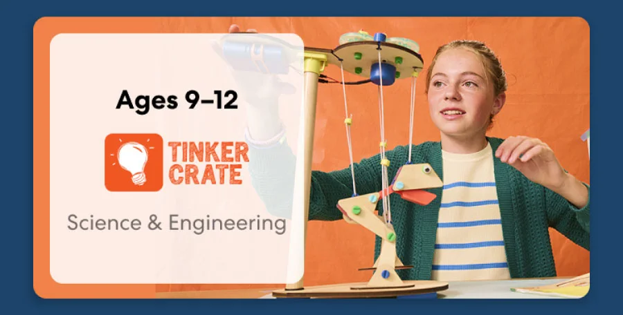 Kid exploring KiwiCo engineering crate for ages 9 to 12