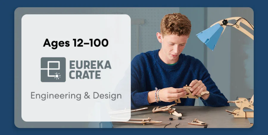 Teen exploring KiwiCo engineering crate for ages 12 and above