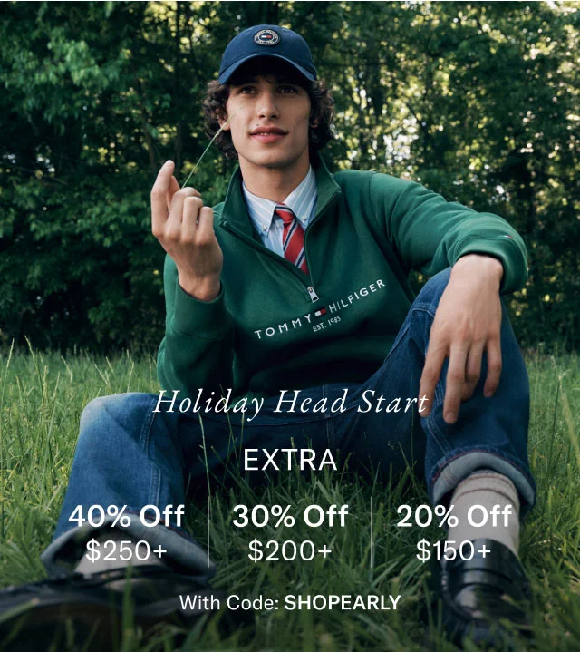 Holiday Head Start Extra 40% off $250+, 30% off $200+, 20% off $150+ with code discount code