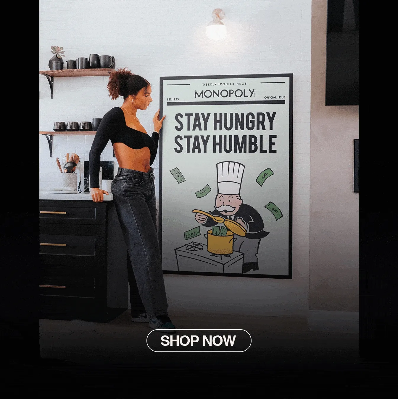 Animated rotating GIF of people holding up their IKONICK canvases with a flashing SHOP NOW button on the bottom Animated rotating GIF of people holding up their IKONICK canvases with a flashing SHOP NOW button on the bottom