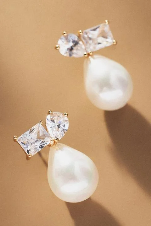 Shaped Crystals Pearl Drop Earrings