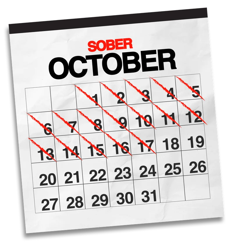 Sober October Calendar - Days 1-17 crossed out