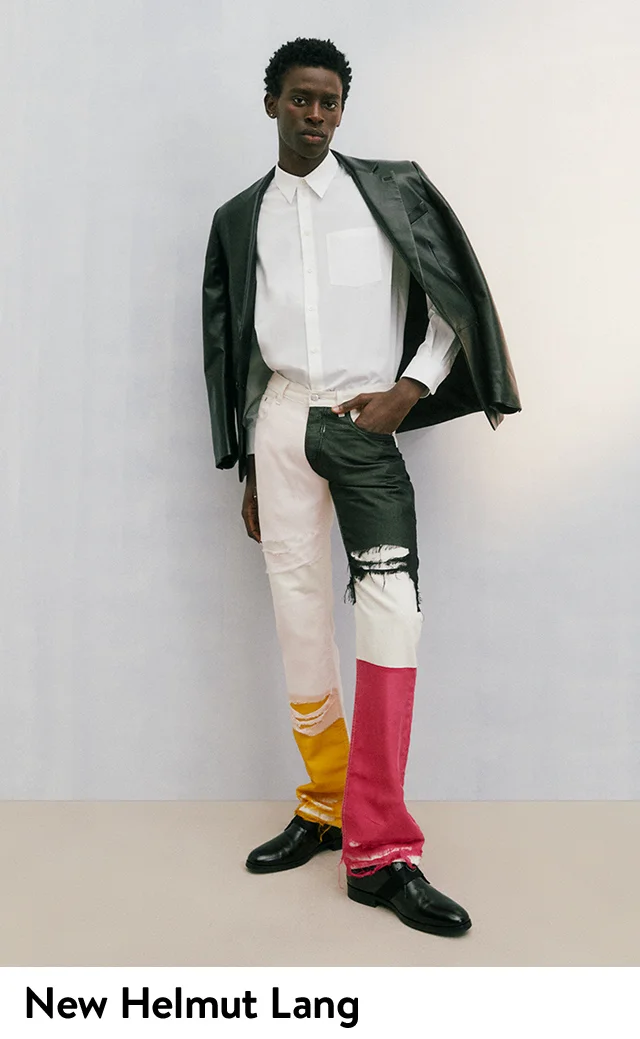 Man wearing designer clothing from Helmut Lang.