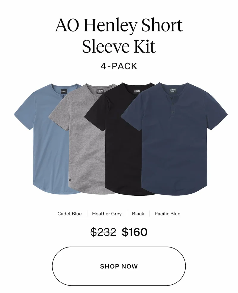 AO Henley Short Sleeve 4 Pack