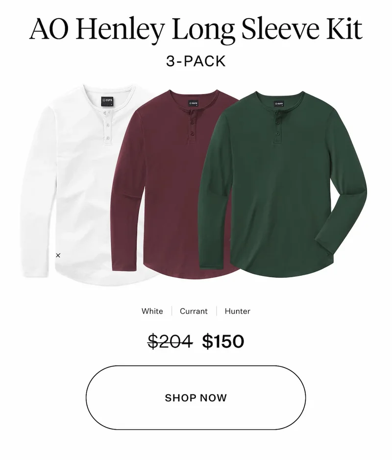 AO Henley Long Sleeve Kit 3 Pack