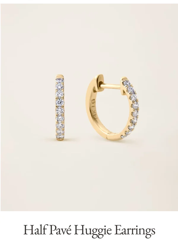 14k Solid Gold Diamond Half Pavé Huggie Earrings