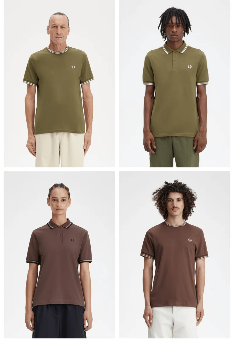 Collage of different male models wearing varied twin tipped products from fred perry