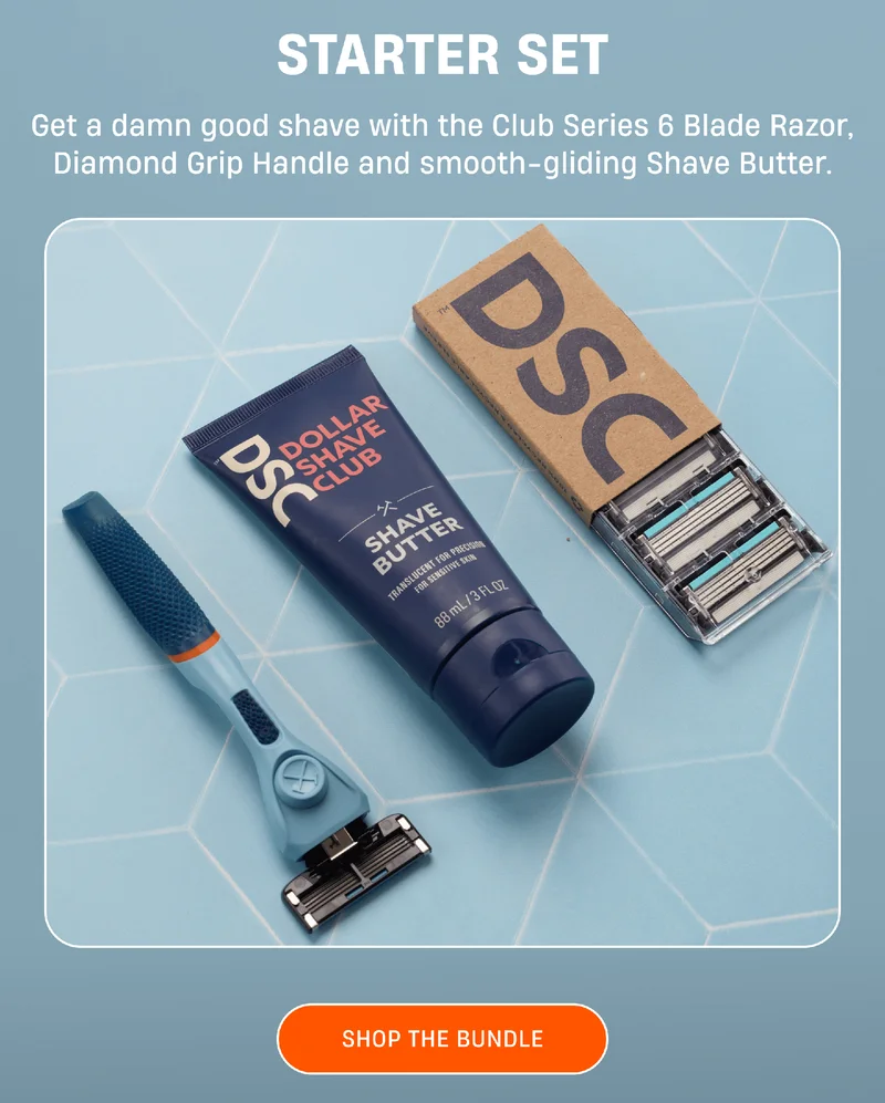 Starter Set | Get a damn good shave with the Club Series 6 Blade Razor, Diamond Grip Handle and smooth-gliding Shave Butter. | Shop The Bundle