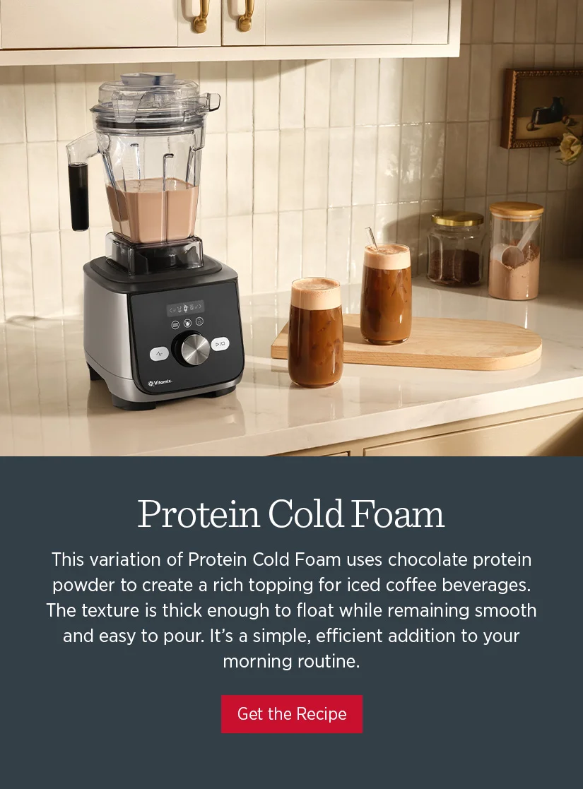 Protein Cold Foam - This variation of Protein Cold Foam uses chocolate protein powder to create a rich topping for iced coffee beverages. The texture is thick enough to float while remaining smooth and easy to pour. It's a simple, efficient addition to your morning routine.