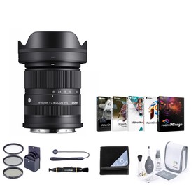 Sigma 18-50mm f/2.8 DC DN Contemporary Lens for Sony E, Bundle with 55mm Filter Kit, Lens Cleaner, Lens Wrap, Lens Cap Tether, Cleaning Kit, PC Software Kit