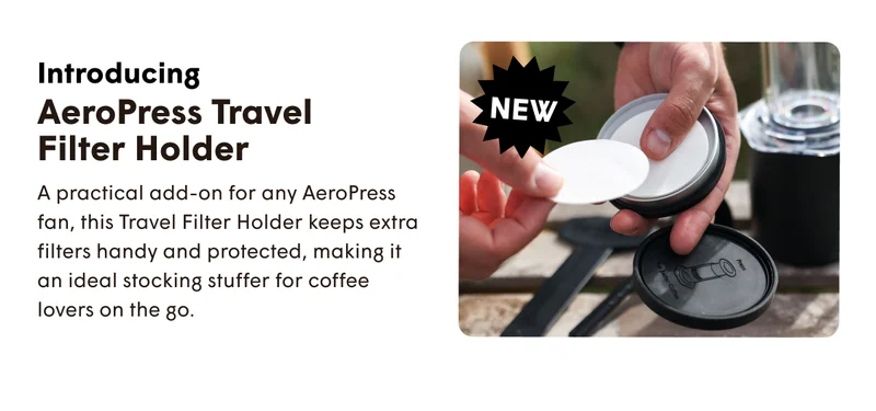Introducing AeroPress Travel Filter Holder A practical add-on for any AeroPress fan, this Travel Filter Holder keeps extra filters handy and protected, making it an ideal stocking stuffer for coffee lovers on the go.